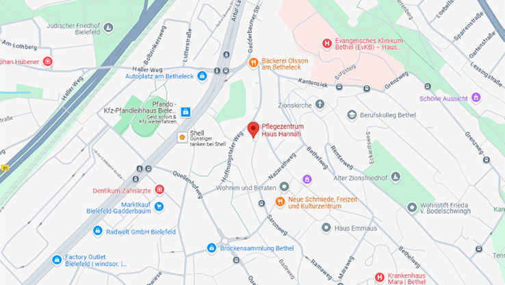 zu Google Maps Karte der Lage des Pflegezentrums Haus Hannah in Bethel